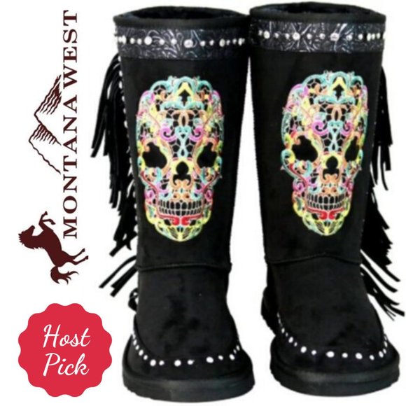 Montana West Shoes - MONTANA WEST Black Sugar Skull Shearling Boots